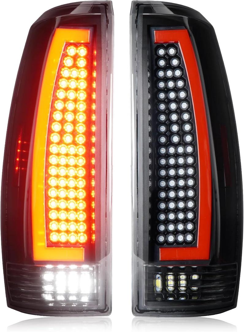 Tail Lights Assembly Compatible with Chevy Avalanche 2007-2013, LED Tube Rear Brake Lamp Taillights Set, Black Housing Clear Lens