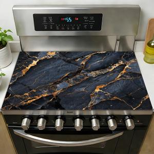 stove top covers for electric Stove Cover for Electric & Glass Stoves, 28"x 20" Heat-Resistant Non-Slip Protector Mat, Multipurpose Countertop Cover (Black Gold Marble)