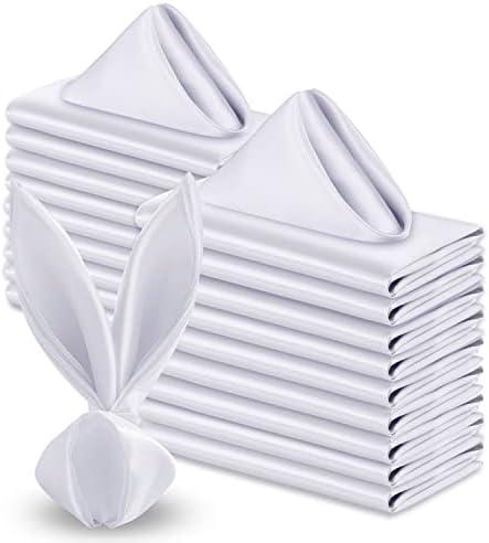 VACVELT 50 Pack White Satin Napkins 17x17 Inch Wedding Napkins Bulk, Decorative Elegant Dinner Napkins Square Table Napkins Decor, Silky Satin Cloth Napkins for Restaurant Banquet Graduation Party