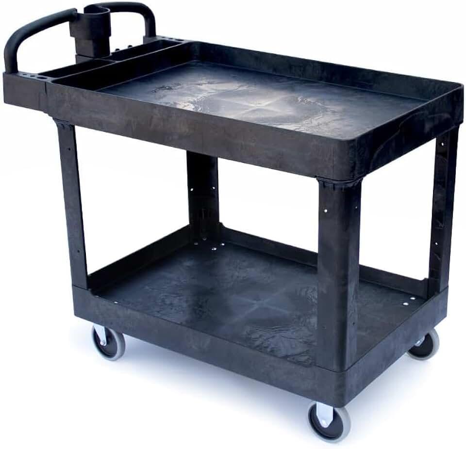 Utility Rolling Tool Cart, 45 x 26 inch Plastic Rolling Carts Huge Storage with Lipped Shelf, Heavy Duty Service Carts with 550 lbs Capacity Organizer for Garage,Warehouse,Workshop
