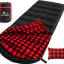 Sleeping Bag Cold Weather Sleeping Bags for Adults 0 Degree Sleeping Bag with Pillow Extra Large Flannel Big and Tall XXL Warm Winter Zero Degree Camping (Black_Red)