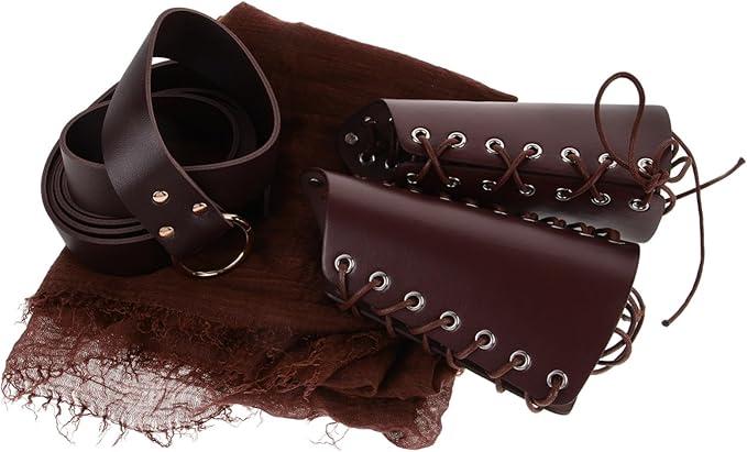 FRCOLOR 1Set Medieval Knight Cosplay Accessories Cloak of Arm Bracers Belt for Halloween Costume Dress Up Light Brown