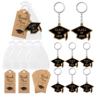 Rtteri 24 Set Graduation Party Favors 2026 Graduation Gifts Keychain Grad Keepsakes Souvenirs Key Rings for Guest Grad Cap Charms Thank You Kraft Tags for College Seniors Accessories(Gold and Black)