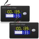 Battery Capacity Voltage Meter with Alarm and External Temperature Sensor 0-179 F Temperature Monitor 12V 24V 36V 48V 60V 72V Acid Lithium Battery Gauge Meter for Most Cars(2 Pieces)
