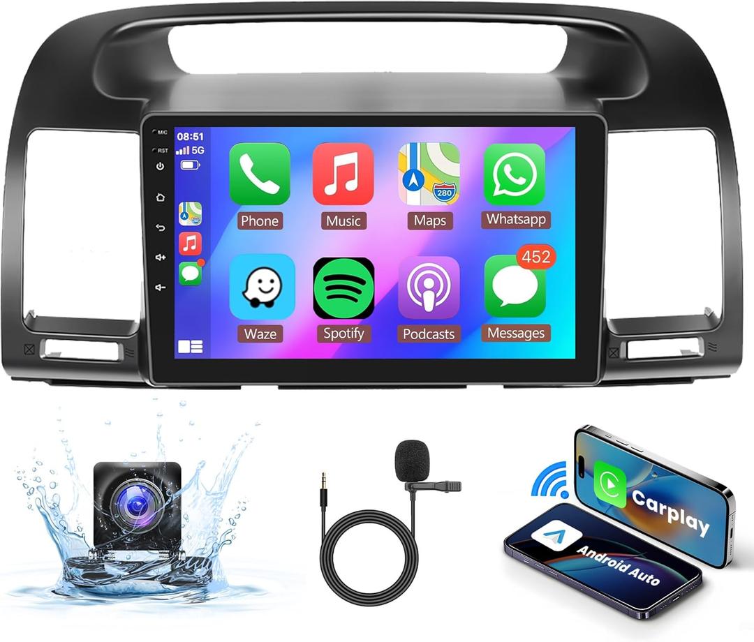 Android Car Stereo for Toyota Camry 2000-2006, Wireless Carplay Android Auto Car Radio, 9'' Touch Screen Head Unit with Mirror Link GPS Navigation FM RDS HiFi WiFi AHD Backup Camera SWC USB MIC