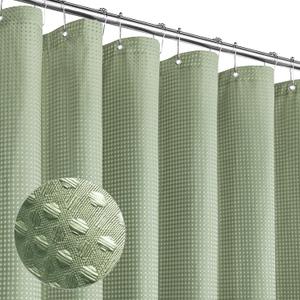 MitoVilla Sage Green Waffle Fabric Shower Curtain, Heavyweight Cloth Shower Curtains for Modern Hotel Bathroom Decor, Waterproof & Wrinkle Resistant, 72 x 72