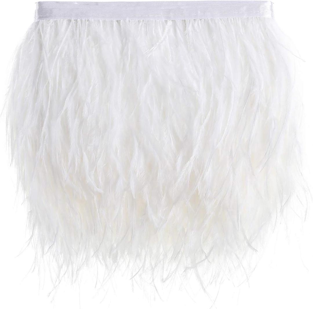 Natural Ostrich Feather Fringe Trim - Feathers Sewing Crafts Decor for Dress Costume 4-6 inches 10 Yards Erikord(White)