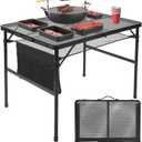 Folding Grill 3x2 FT Portable Camping Table, Lightweight Height Adjustable Metal Picnic Outdoor Table with Mesh Desktop and Mesh Bag, Beach and BBQ, Party