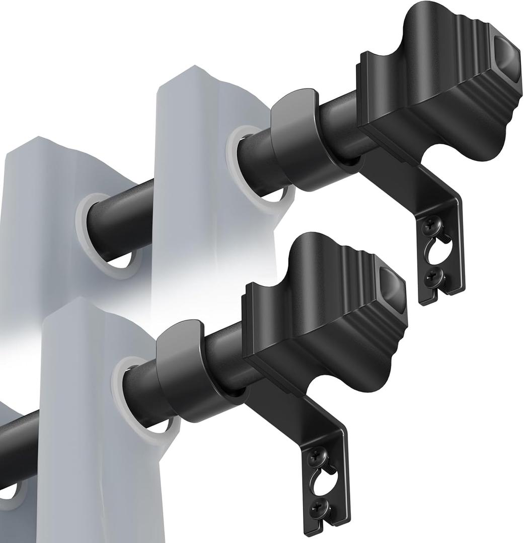 Curtain Rods for Windows 2 Pack 30-46 inch, 5/8 inch Matte Black Curtain Rod with Brackets Adjustable by Splicing for Bedroom Kitchen Study Living Room (30" or 46") 