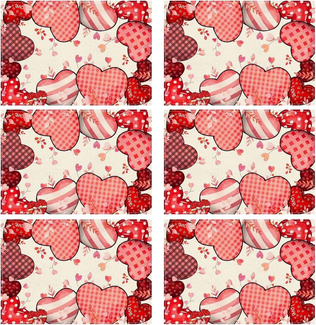 XCHI Love Hearts Valentine's Day Placemats Set of 6 Table Mats for Party Home Kitchen Dining Table Decorations 12x18 Inch