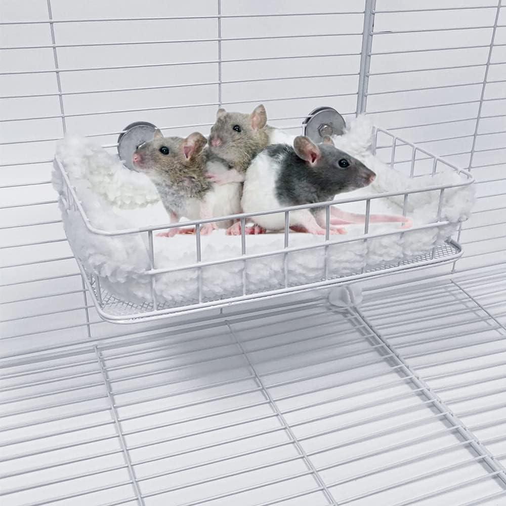 Rat Cage Platform, All-Metal Basket Chew-Proof Design, Chinchilla Toys and Cage Accessories Ledge Ramp fit Ferret, Guinea Pig, Sugar Glider (White)