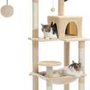 PETEPELA 56.3 Inches Multi-Level Cat Tree Cat Tower with Sisal Covered Scratching Posts, Comfort Condo, Extra Large Hammock and Plush Perches Beige (56 Inches, Beige)