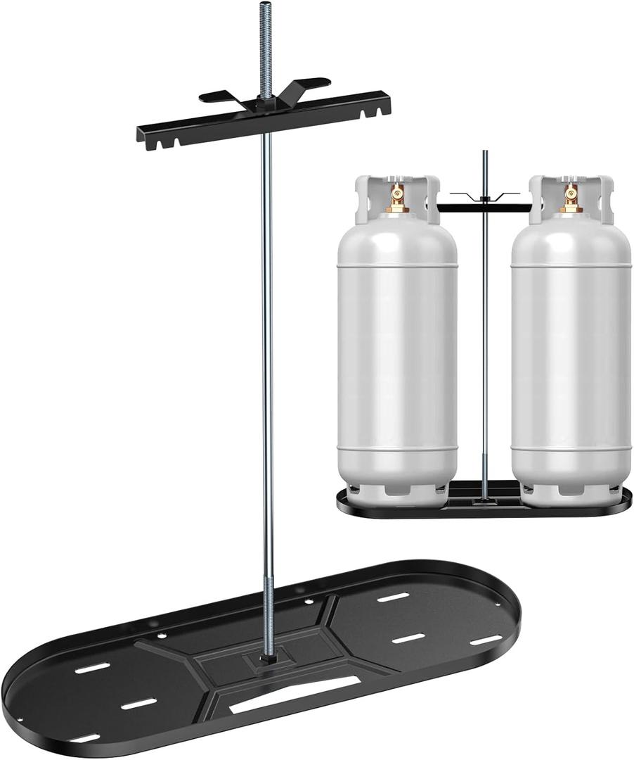 Skyflame Steel RV Dual Propane Tank Mounting Rack for 40 lbs Tanks, Double Gas Tank Cylinder Hitch Frame for RVs, Camping and Trailers