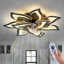 Modern Ceiling Fan with Light and Remote, Low Profile Ceiling Fans with Lights, 32 Inch Flush Mount Ceiling Fan with 3 Light Color 6 Speeds, Fandelier Ceiling Fan for Living Room, Dining Room (10 Leaves-32" black)
