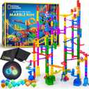 NATIONAL GEOGRAPHIC Glowing Marble Run 250 Piece Construction Set with 50 Glow in The Dark Glass Marbles & Storage Bag, STEM Gifts for Boys and Girls, Building Project Toy 