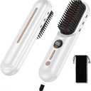 Cordless Straightener Brush, Portable Mini Hair Straightening Brush for Travel, Rechargeable 9000 mAh USB-C, Lightweight Anti-Scald Heated Styling Tools & Appliances (White)