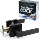 Passage Door Handle Without Key,Square Interior Door Lever for Hallway Closet, Reversible Keyless Lever for Right & Left Side,Heavy Duty Non-Locking Lever Set,Matt Black