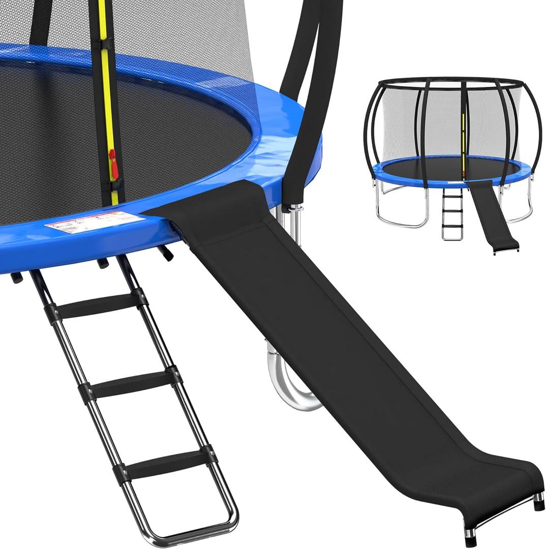 Universal Trampoline Ladder Slide kit, 3 Steps Wide Step for Trampoline, Trampoline Accessories Slide with Buffer Section for Children Kids (Silver)