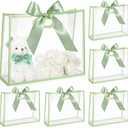 Aliceset 12 Pcs Clear Plastic Gift Bags with Die Cut Handles Reusable Party Favor Bags with Ribbon for Mother's Day Wedding Graduation Bridal Shower Baby Shower, 12 x 10 x 5''(Sage Green)