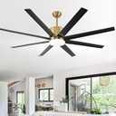 TXCSLY 60 inch Ceiling Fan with Light, Large Ceiling Fan with Remote Outdoor Ceiling Fan Quiet DC Motor, 8 Blades, 6 Wind Speed, Dimmable and Quiet DC Motor for Bedroom Living Room- Black &Gold