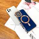 OOK Magnatic Case for iPhone 12 Pro Case [Compatible with MagSafe] Full Camera Lens Protector Gold Electroplate Edge Soft TPU Shockproof Protective Phone Case for Women Men 6.1 Inch - Blue