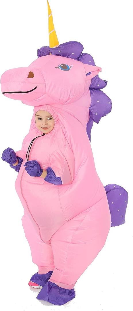 GOPRIME Halloween Kid Unicorn Costume, Inflatable, Child Size, 4-6, Face Out Breathable, One Size