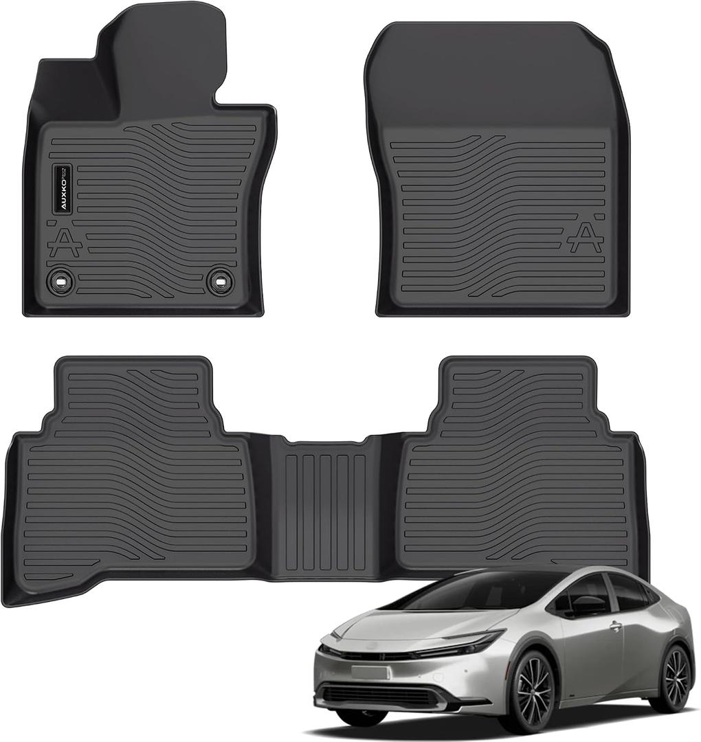 Auxko All Weather Floor Mats Fits for Toyota Prius & Prius Prime 2023 2024 2025 2026 TPE Rubber Liners Accessoires for Prius Odorless All Season Guard Anti-Slip Car Protector Mats Black