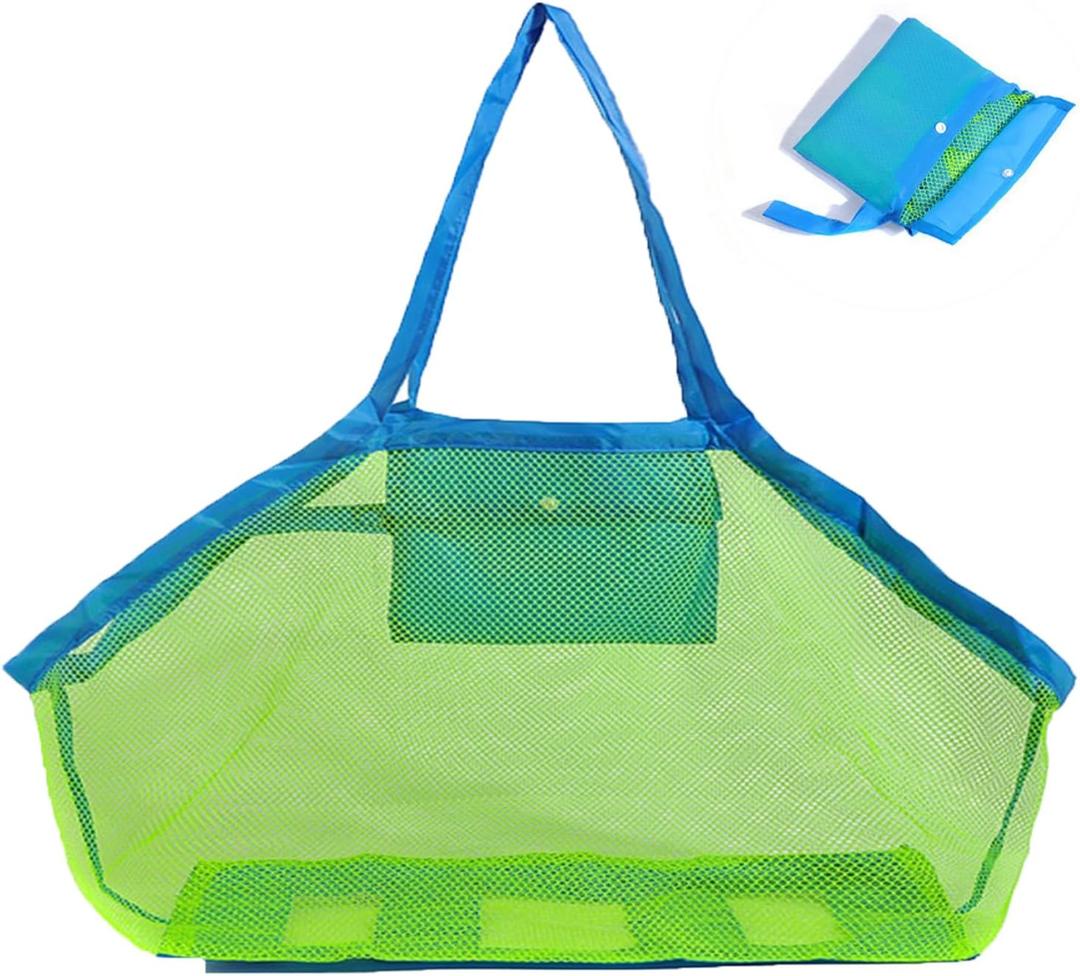 Mesh Beach Bag,Lightweight Sandproof Toy Handbag,Oversized Foldable Lightweight Family Swim Bag for Gym,Beach,Camping (Green).