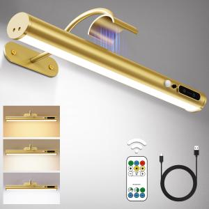 Hapfish Motion Sensor Battery Operated Wall Sconce, Wireless Picture Lights for Wall, Rechargeable Magnetic Art Lighting with Remote Control, Battery Picture Light for Poster Dartboard Mirror  Gold