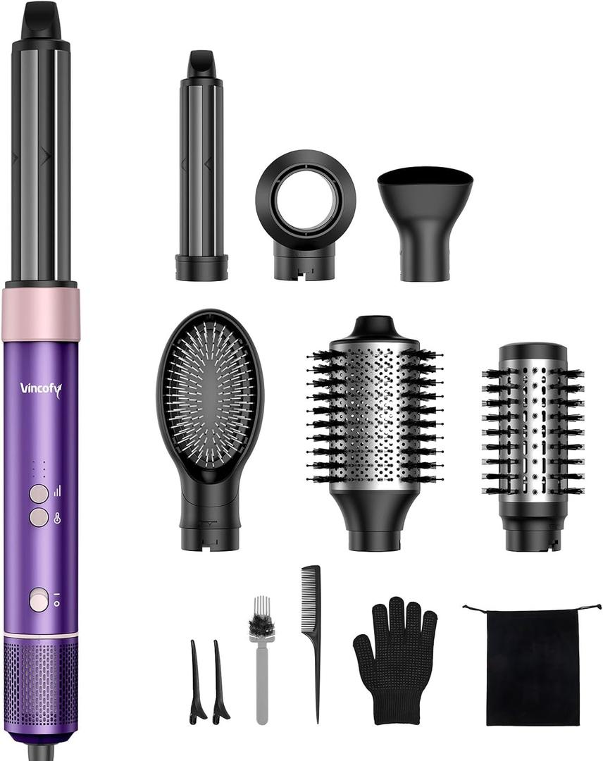 Vincofy 7-in-1 Hair Dryer Brush and Hair Styler Set  Fast Drying, Curling, Straightening & Volumizing  Hot Air Styling Tool with No Heat Damage  for All Hair Types  Purple