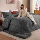 STWIENER Oversized King Comforter Duvet Insert 120"x120" - Plush Fluffy Heavy Winter Flannel, Extra Large Super King Size Breathable Microfiber with 8 Corner Tabs, All Seasons Warm Bedding (Grey) (Winter Edition - Gray)