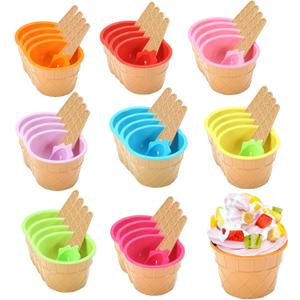 VZZNN 32 Pack Ice Cream Bowl Set, Colorful Sundae Cups with Spoons, Reusable Plastic Party Bowls for Ice Cream, Frozen Yogurt, Candy - Perfect for Birthday Parties, Sundae Bars, Gift Bags