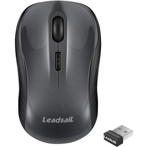 LeadsaiL Wireless Mouse, 2.4Ghz USB Cordless Mouse for Laptop, Compact Silent Mice, 4 Buttons, 3 Adjustable DPI, Ergonomic Optical Mouse for MacOS and Windows Computer, Notebook (Light Grey)