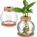 Baderke 2 Packs Propagation Vases for Plants Plastic Plant Propagation Station with Hole Lid and Cork Coasters Plant Growing in Water Hydroponic Home Office Table Decoration (Fish Bowl Style)
