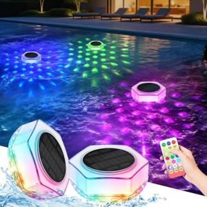 Kimjo 2 Pack Solar Powered Floating Pool Lights that Float | Remote Control, 7 Lighting 6 Modes Dynamic, IP68 Waterproof for Swimming Inground Pool, Bathtub, Party, Garden Decor
