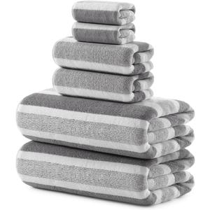 REDKISS Ultra Soft Bath Towel Sets 6-Piece 35"x70" | 100% Microfiber, Highly Absorbent & Quick Dry | Gray Towels for Bathroom, Spa, Gym | 2 Bath, 2 Hand, 2 Washcloths