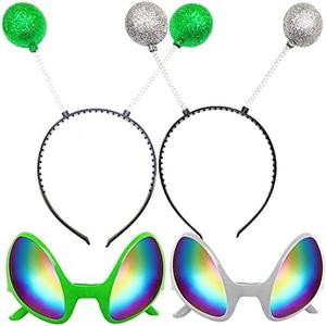 Poptrend 6 Pairs Alien Headband and Glasses,Alien Rainbow Lens Sunglasses,Headband Boppers Antenna for Adults and Kids