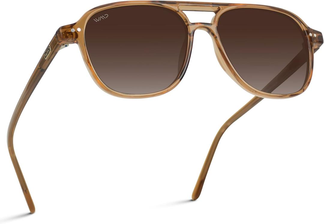 WearMe Pro Polarized Aviator Classic Double Bridge Women's Sunglasses (Crystal Copper Frame / Gradient Brown Lens)