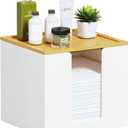 VITVITI Disposable Face Towel Holder Containers, Metal Iron Facial Clean Towels Box for XL Clean Skin Club, Large Capacity With Bamboo Lid for Bathroom, White