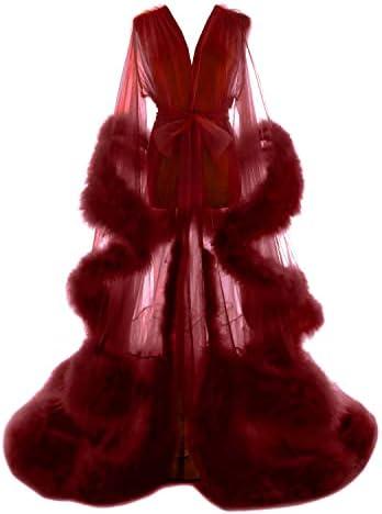 Old Hollywood Feather Robe for Women Long Lingerie Tulle Bathrobe Wedding Scarf Bridal Robe Maternity Photoshoot Large