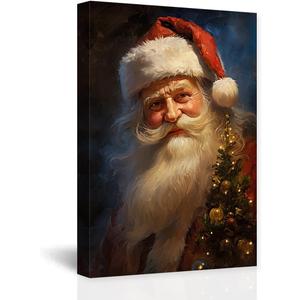 CCWACPP Santa Claus Canvas Wall Art Christmas Pictures Wall Decor Vintage Santa Painting Print Artwork Home Living Room Decor Frame (16.00" x 24.00", Santa Claus - 1)
