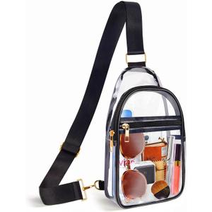 Clear Bag Stadium Approved with Front Pocket,Clear Crossbody Purse Bag for Women Men for Concerts Sports Festivals (Black)