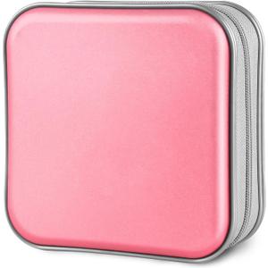 Siveit CD Case, 40 Capacity CD/DVD Case Holders Wallet Hard Plastic DVD Disc Cases Storage Binder for Car Home Office Travel (Pink)