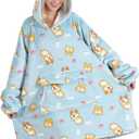 Fiosnow Corgi Blanket Hoodies for Women and Men Adult Oversize Wearable Blanket Hoodies for Soft and Warm (Light Blue Corgi)