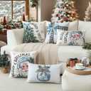 Artscope Christmas Throw Pillow Covers 16x16 Inch Set of 4, Santa Claus Merry Bright Xmas Tree Ball Holiday Decoration Pillow Cases for Christmas Home Decor-Blue