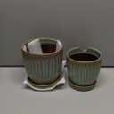 Oairse Ceramic Pots for Indoor Plants, 4.9 + 5.7 Inch Set of 2 Bluish Grey With Drainage Holes and Saucers, Texture Planters for Succulent, Indoor Outdoor Flower