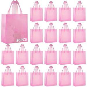 Amylove 80 Pcs Mother's Day pink Gift Bags Bulk Frosted Pink Plastic Bags with Handles for Mother Teacher Appreciation Party Favors Boutique Retail Small Business Wedding Gift Packaging 10"x 8"x 4"