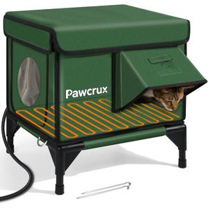 Weatherproof Heated Cat House for Outdoor in Winter, Heated Cat Bed Kitty Shelter with Cat Heating Pad, Insulated & Safe Escape Door, Warm House for Outside Stray Cat(Green, 12.6"x16.5"x16.9")