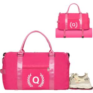 Gym Bag for Women, Personalized Duffle Bag with Shoe Compartment, Sports Bag for Yoga & Dance with Wet Pocket and Mat Strap(HotPink,Q)
