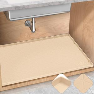 TRZZ Silicone Waterproof Under Sink Mat 34" x 22", Drip Tray and Cabinet Liner for Kitchen and Bathroom, Prevents Water Damage and Organizes Cabinets (Beige) TRZZ Silicone Waterproof Under Sink Mat 34" x 22", Drip Tray and Cabinet Liner for Kitchen and Bathroom, Prevents Water Damage and Organizes Cabinets (Beige)